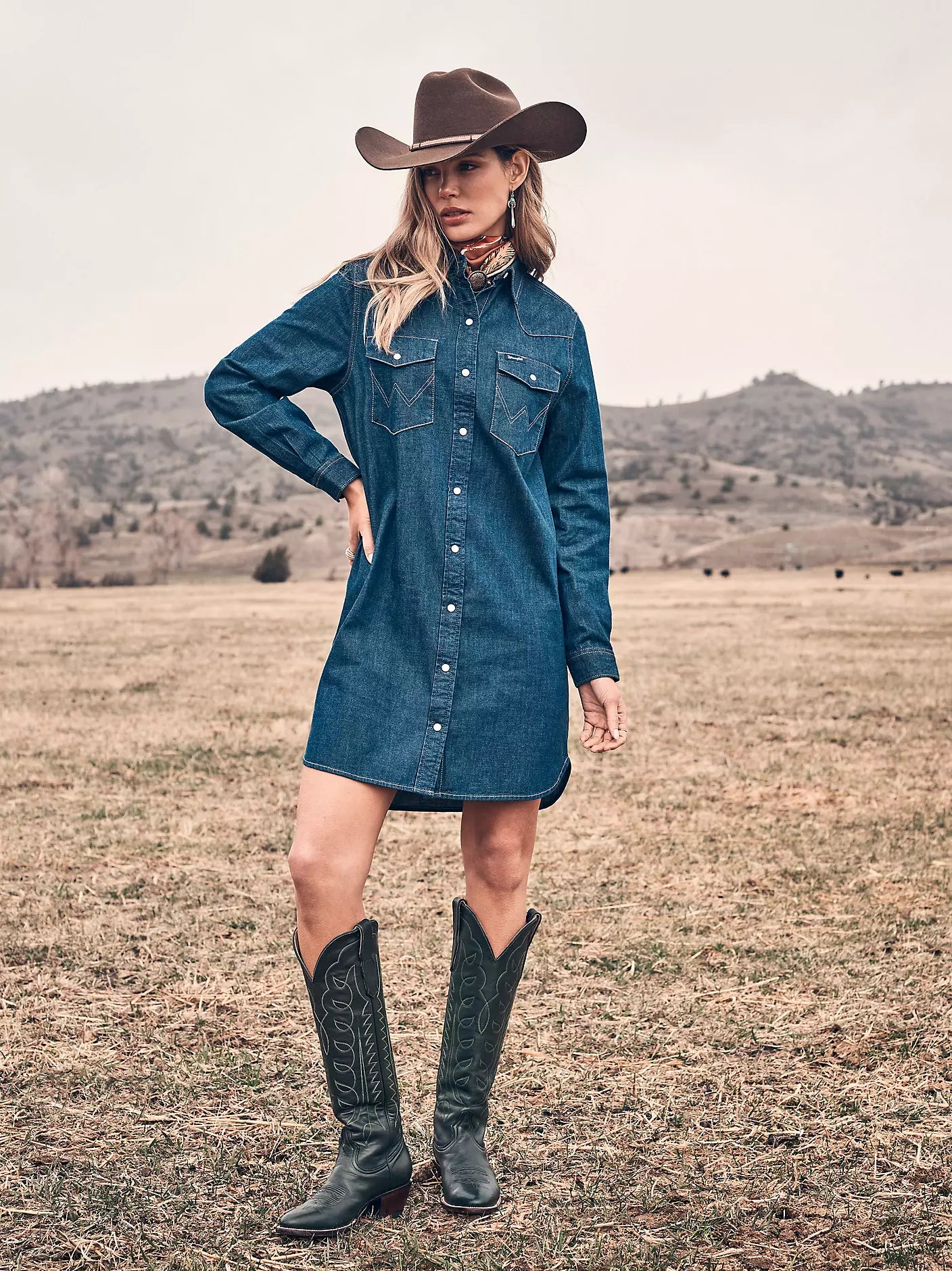WOMEN'S WRANGLER ICONIC WESTERN SNAP DENIM DRESS 112373761 X-Large