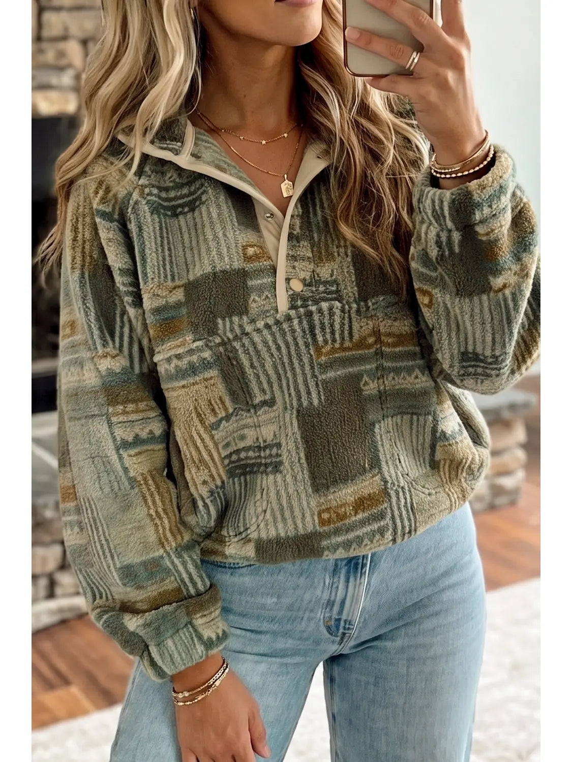 Western Print Fleece Pullover Casual Fit Sweatshirt P920