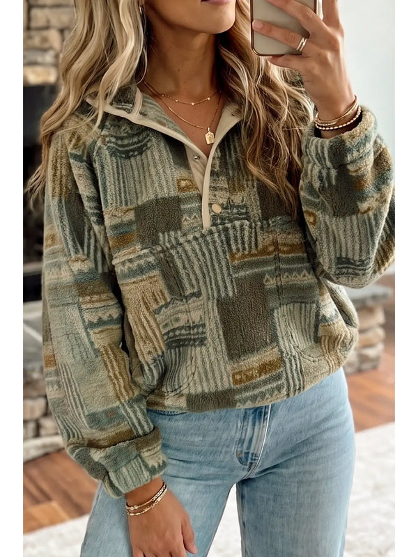 Western Print Fleece Pullover Casual Fit Sweatshirt P920