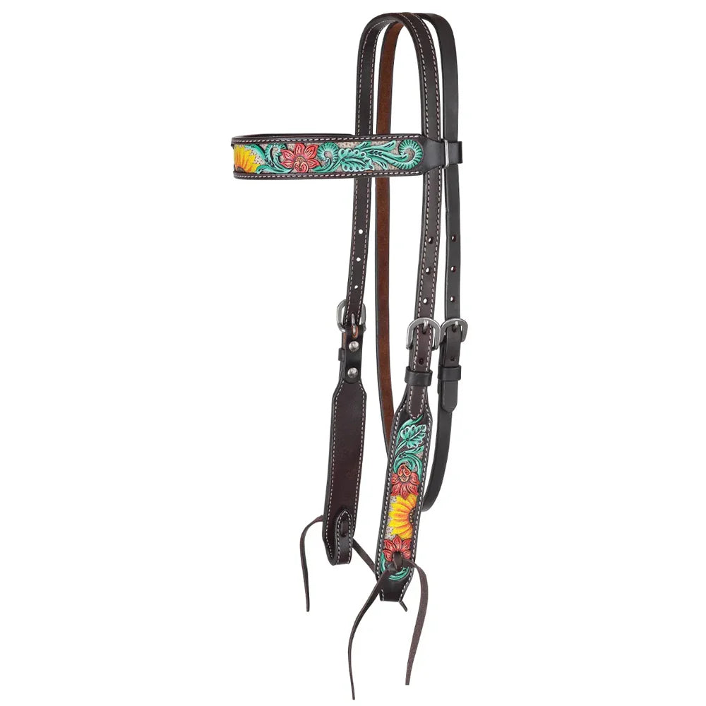 1002-10-SC Circle Y Rising Sunflower Browband Headstall