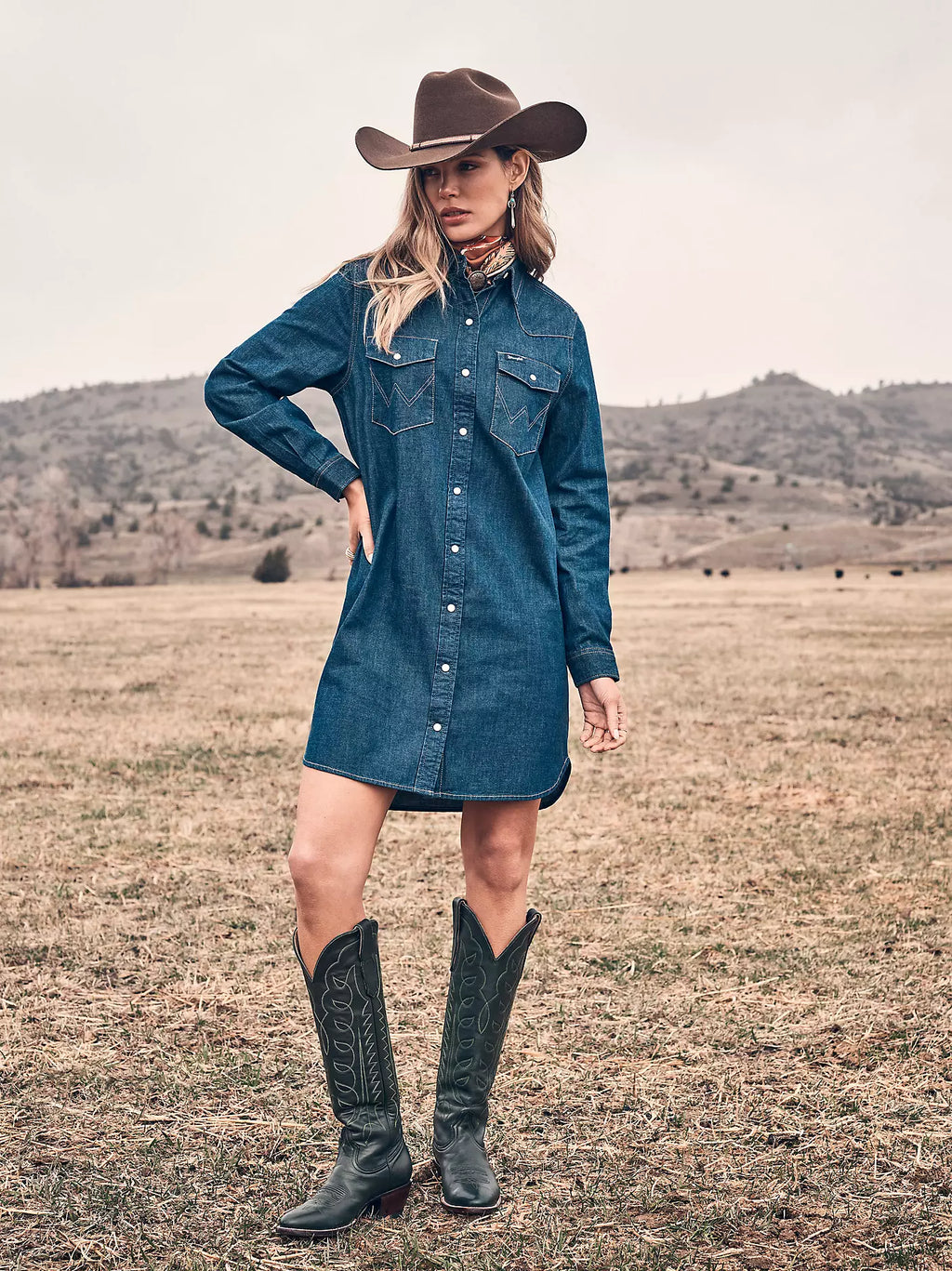 WOMEN'S WRANGLER ICONIC WESTERN SNAP DENIM DRESS 112373761