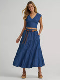 Women's Wrangler Denim Tiered Maxi Skirt in Dark Denim  112375219
