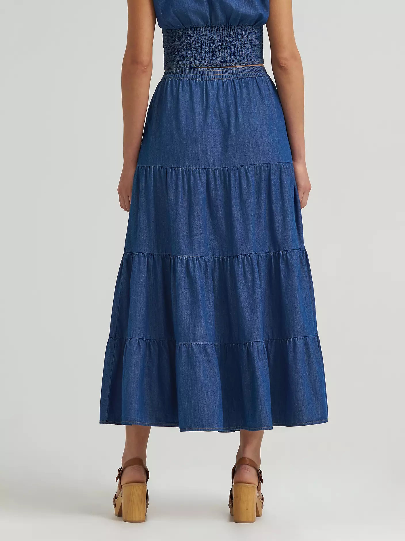 Women's Wrangler Denim Tiered Maxi Skirt in Dark Denim  112375219