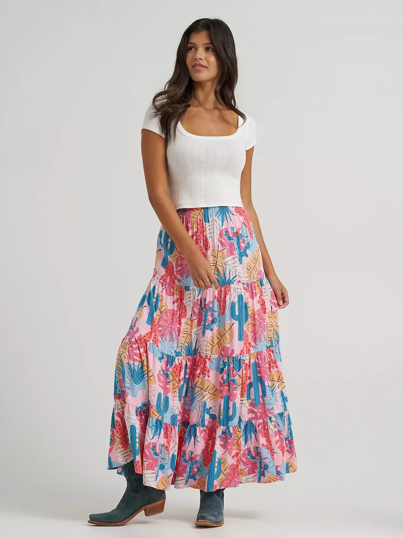 WOMEN'S WRANGLER PRINTED TIERED MAXI SKIRT 112375220
