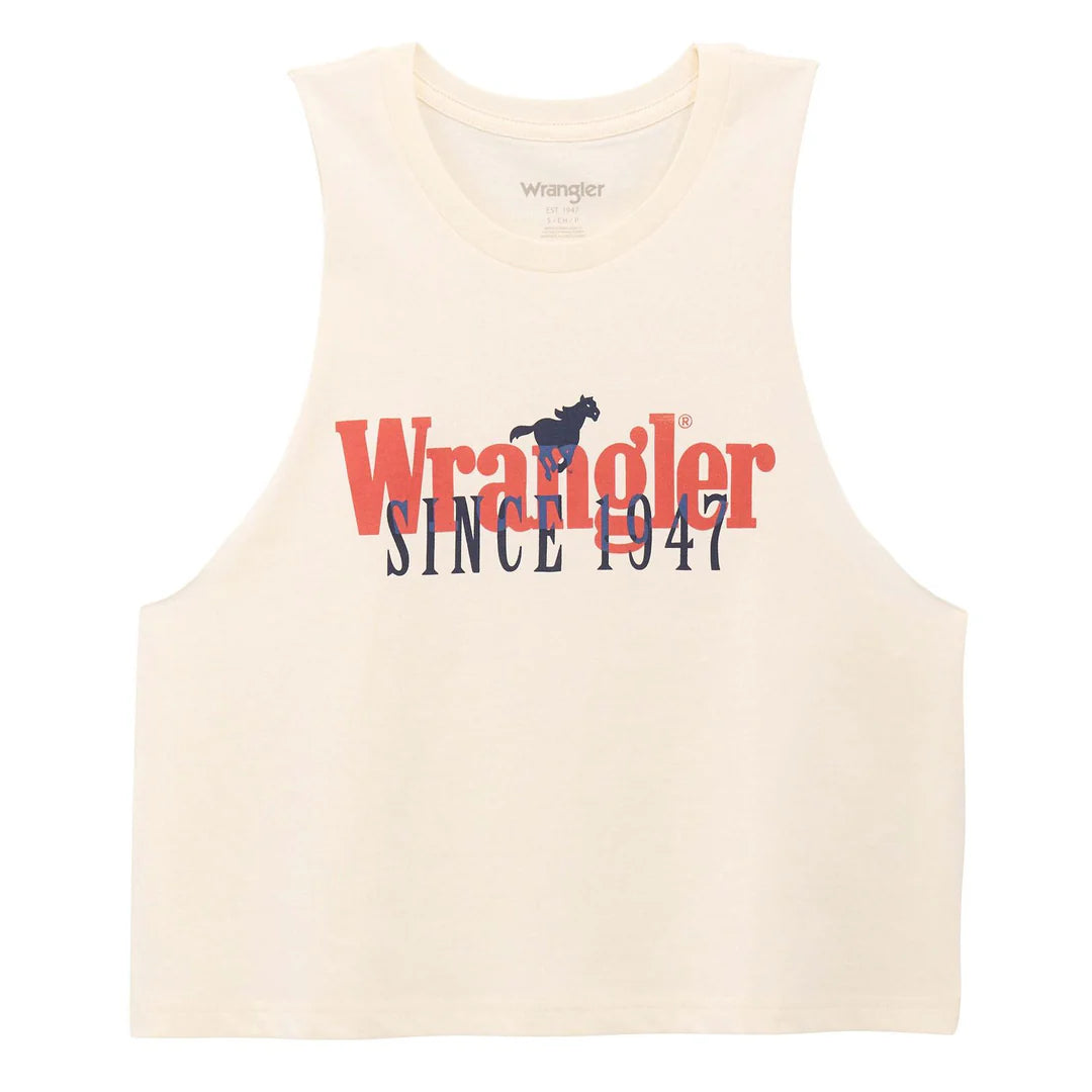 Wrangler Womens Graphic Festival Crop Tank Top Egret - 112375847