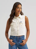 WOMEN'S SLEEVELESS DENIM SNAP SHIRT 112379493