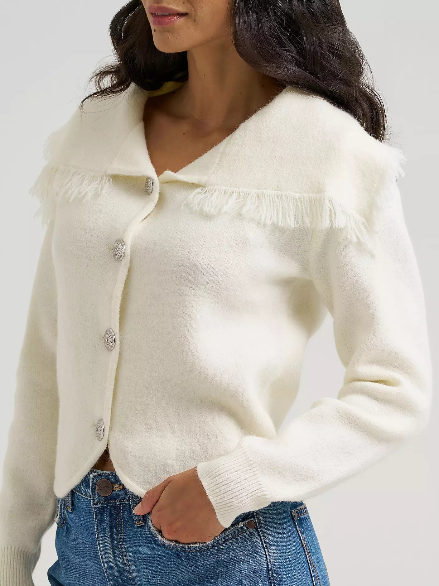 WOMEN'S HEARTLAND FRINGE COLLAR CARDIGAN SWEATER 112382510