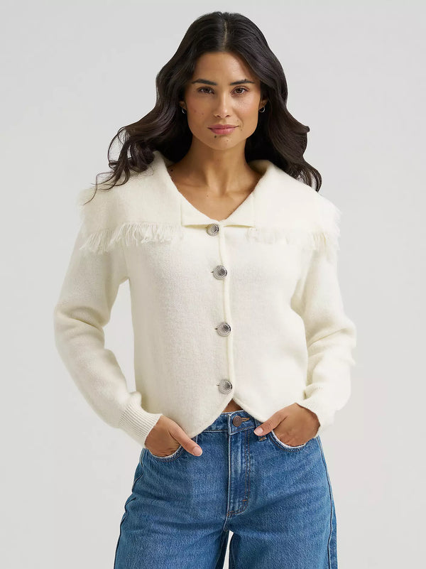 WOMEN'S HEARTLAND FRINGE COLLAR CARDIGAN SWEATER 112382510