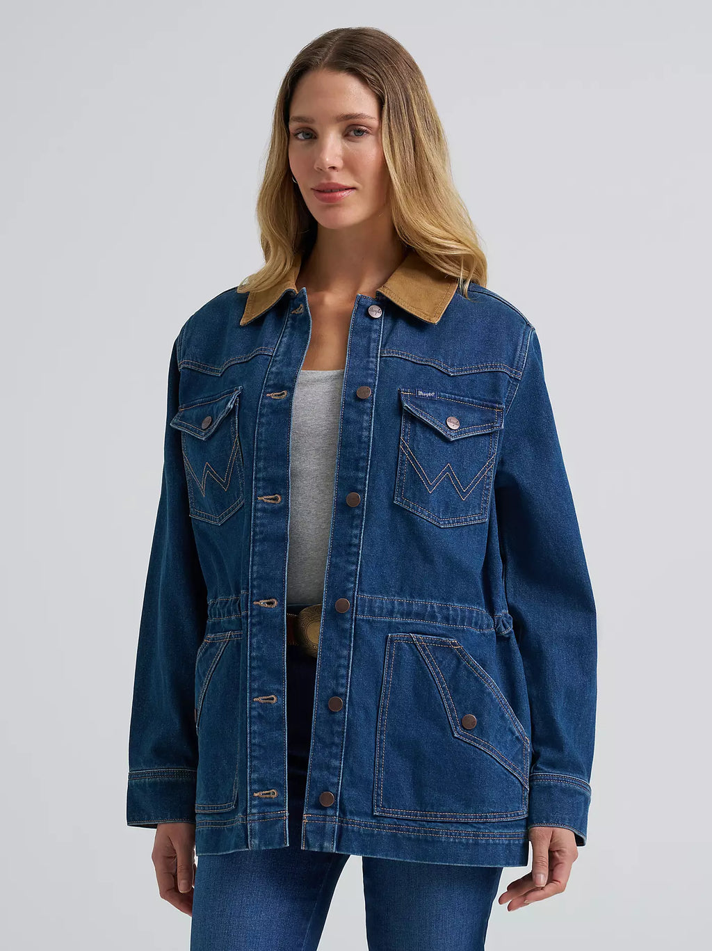 WOMEN'S DENIM CINCHED WAIST BARN JACKET 112382730