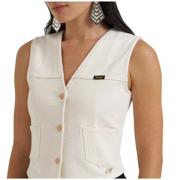 112385569 Wrangler Lainey Wilson Denim Vest - White