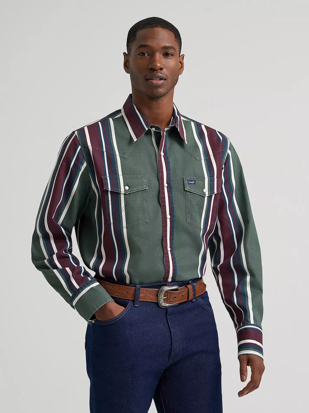 WRANGLER MEN'S GREEN BRUSHPOPPER LONG SLEEVE SHIRT 112385788