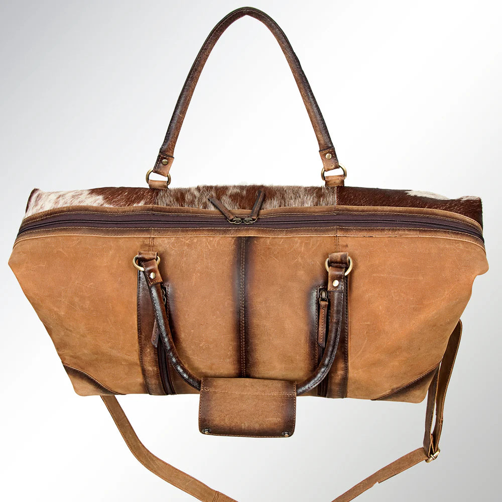 ADBGI123 Hair-On Hide Leather Duffel Bag - Western Travel Weekender with Adjustable Strap