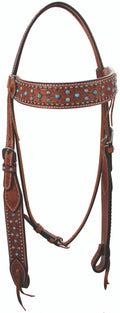 Buffalo Leather Browband Headstall with Turquoise Dots  2859