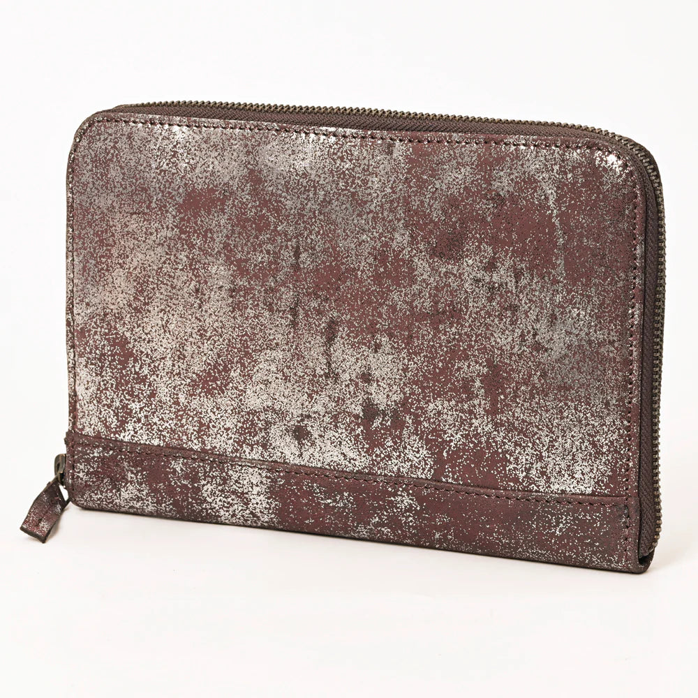 ADBGZ775 Distressed Metallic Leather Zip-Around Wallet