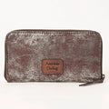 ADBGZ776 Distressed Metallic Leather Zip-Around Wallet - Western Cowhide Look