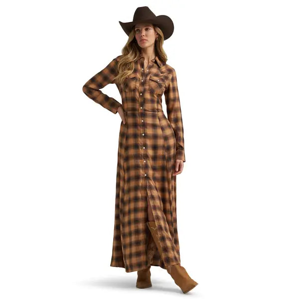 Wrangler Women's Western Flannel Maxi Shirt Dress 112382757