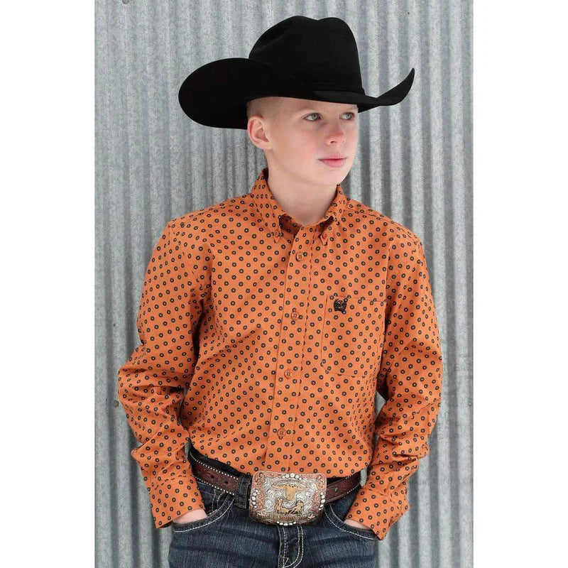 CINCH BOY'S GEOMETRIC PRINT BUTTON DOWN SHIRT MTW7060333
