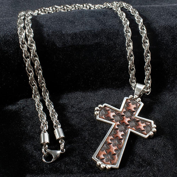 MEN'S LEATHER CROSS CHAIN NECKLACE D47018