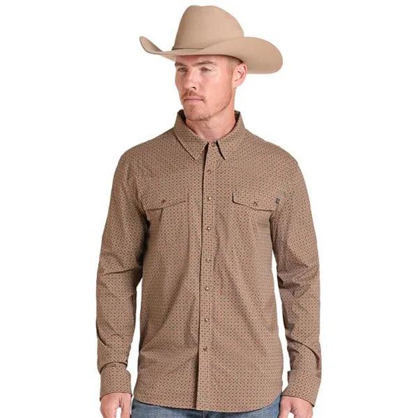 Men's Tek Micro Geo Print Snap Shirt Camel BMN2S09461