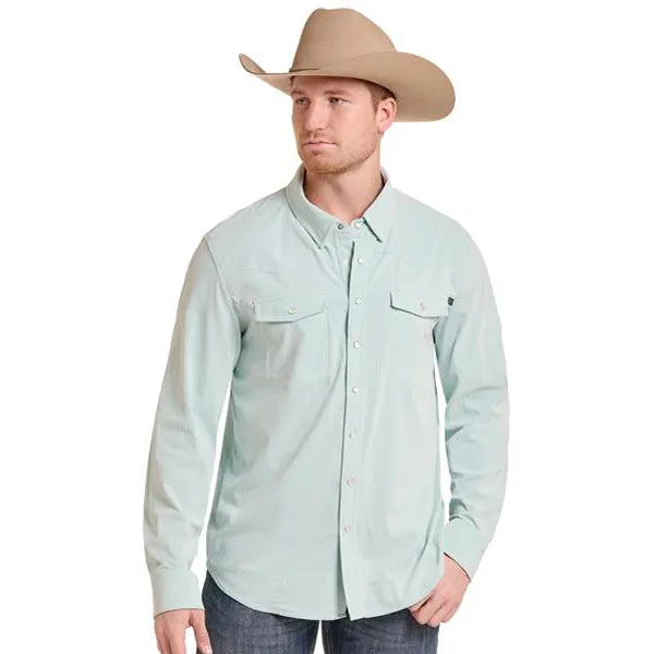 Men's Tek Micro Stripe Snap Shirt Turquoise BMN2S09466
