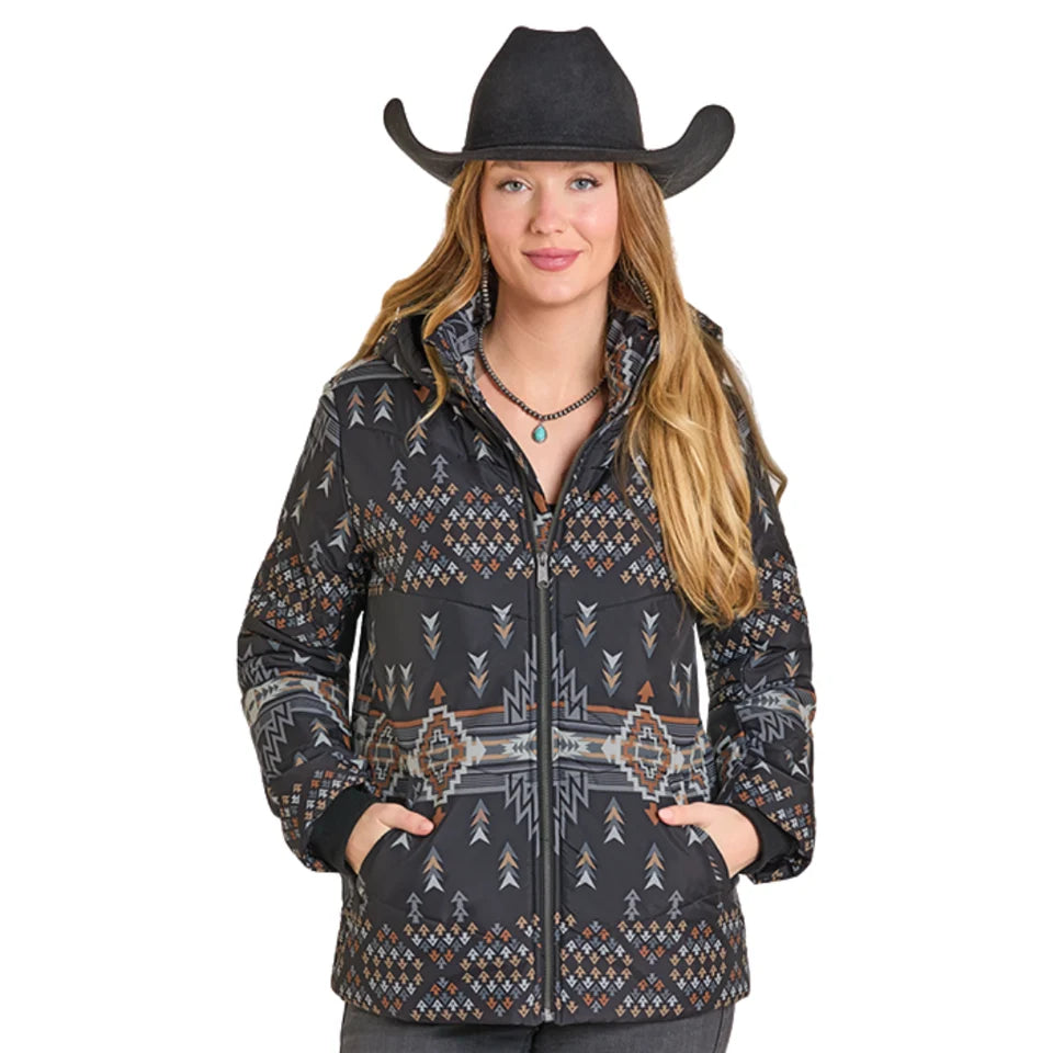 PANHANDLE WOMEN'S AZTEC HOODED PUFFER JACKET DW92C06854
