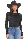 BLACK KNIT LACE LONG SLEEVE TOP BW22T09956