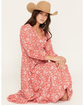 PANHANDLE SLIM WOMEN'S FLORAL PAISLEY PRINT LONG SLEEVE MIDI DRESS LWD2R08837