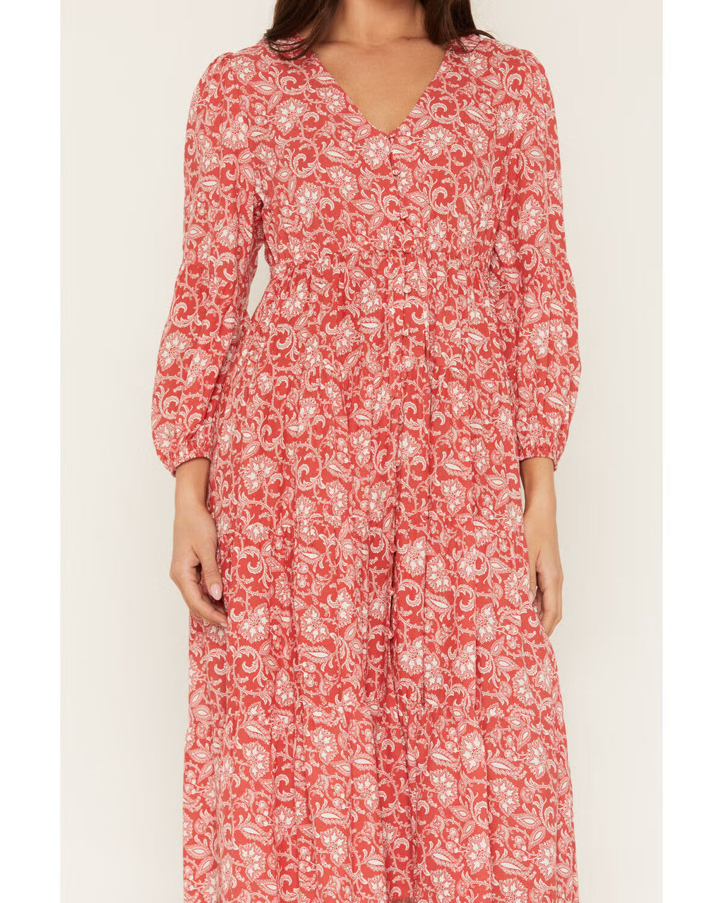 PANHANDLE SLIM WOMEN'S FLORAL PAISLEY PRINT LONG SLEEVE MIDI DRESS LWD2R08837
