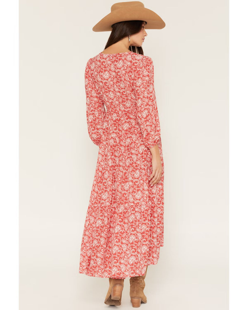PANHANDLE SLIM WOMEN'S FLORAL PAISLEY PRINT LONG SLEEVE MIDI DRESS LWD2R08837
