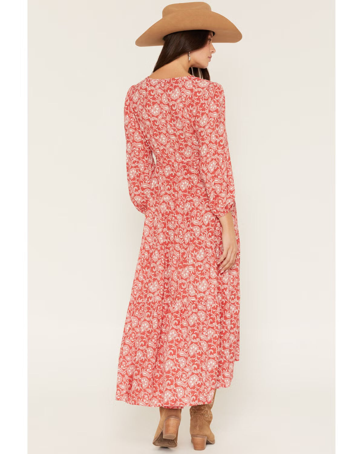 PANHANDLE SLIM WOMEN'S FLORAL PAISLEY PRINT LONG SLEEVE MIDI DRESS LWD2R08837