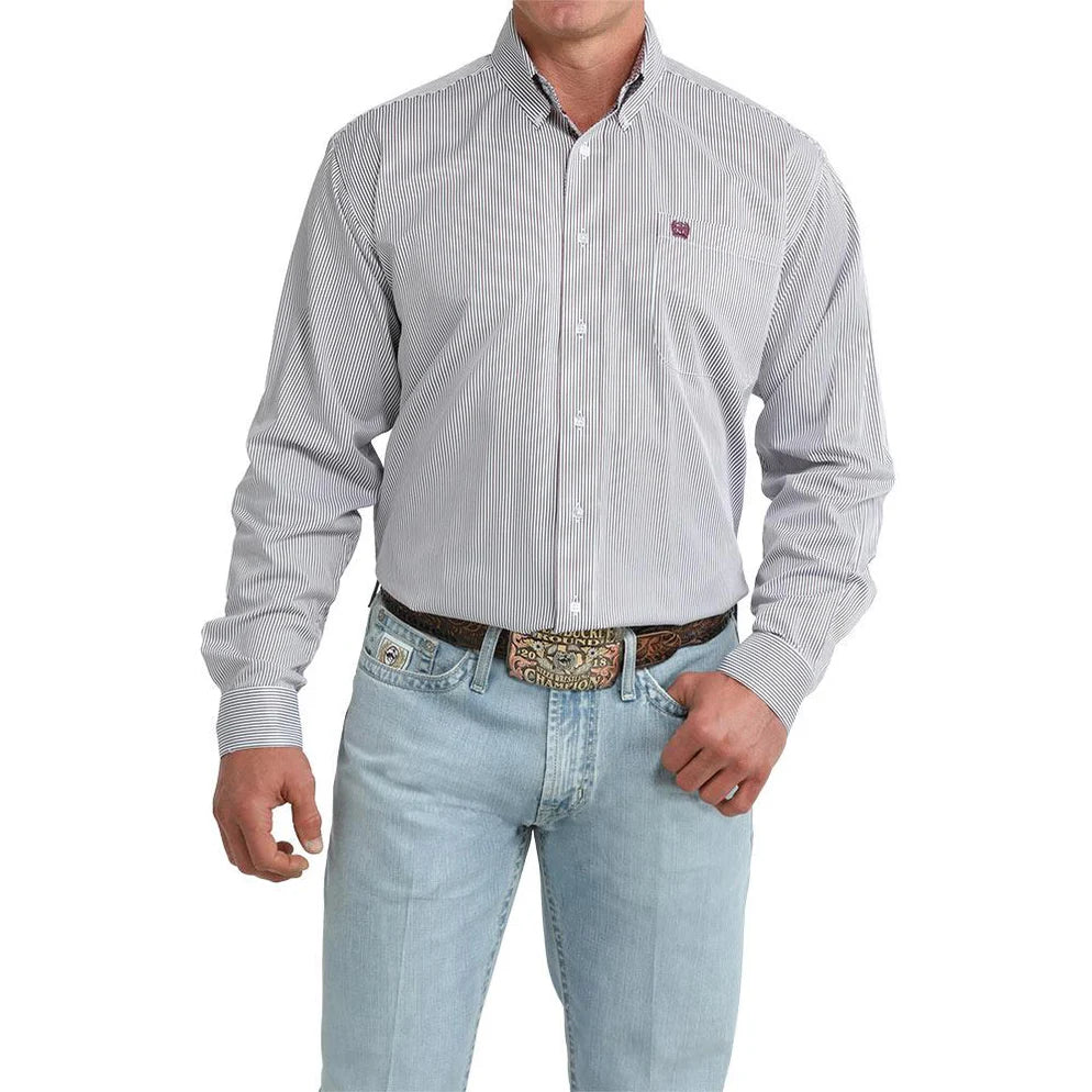 Cinch Men's White Stripe Long Sleeve Shirt MTW1106107