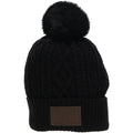 "HOOEY BEANIE" BLACK W/LEATHER PATCH & POM POM: 2055BK