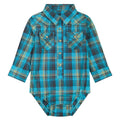 WRANGLER INFANT TEAL PLAID ONESIE 112381488