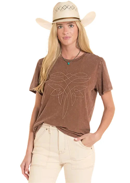 Rock and Roll Cowgirl Women's Boot Stitch Tee Shirt BW21T08797