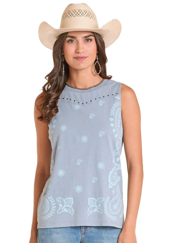 PANHANDLE LW20T08834 Ladies Bandana SLVLS Tee Powder Blue