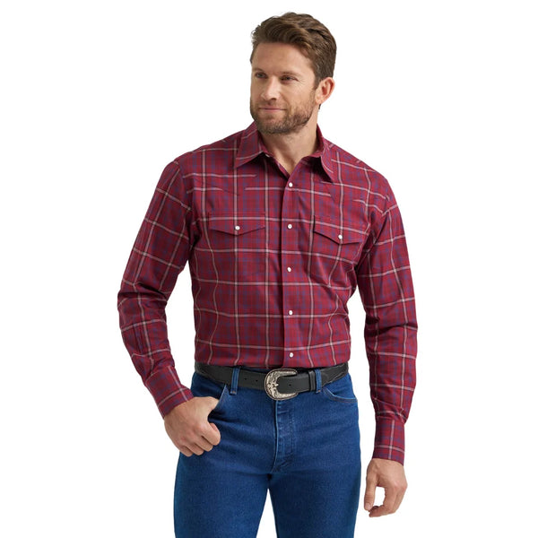 WRANGLER MEN'S BURGUNDY LONG SLEEVE CLASSIC FIT SHIRT 112369263