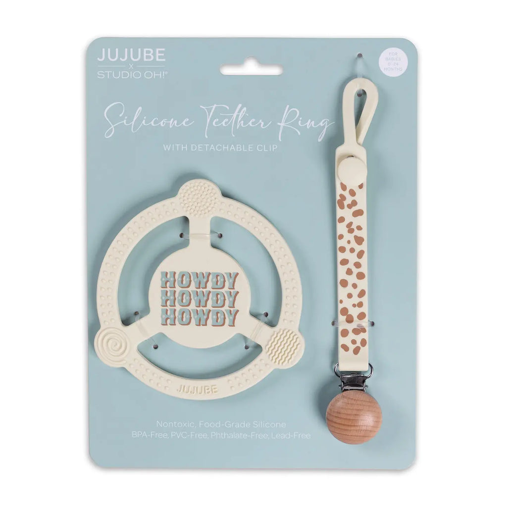 Silicone Teether Ring with Detachable Clip Howdy Partner Blu JF32040HPB