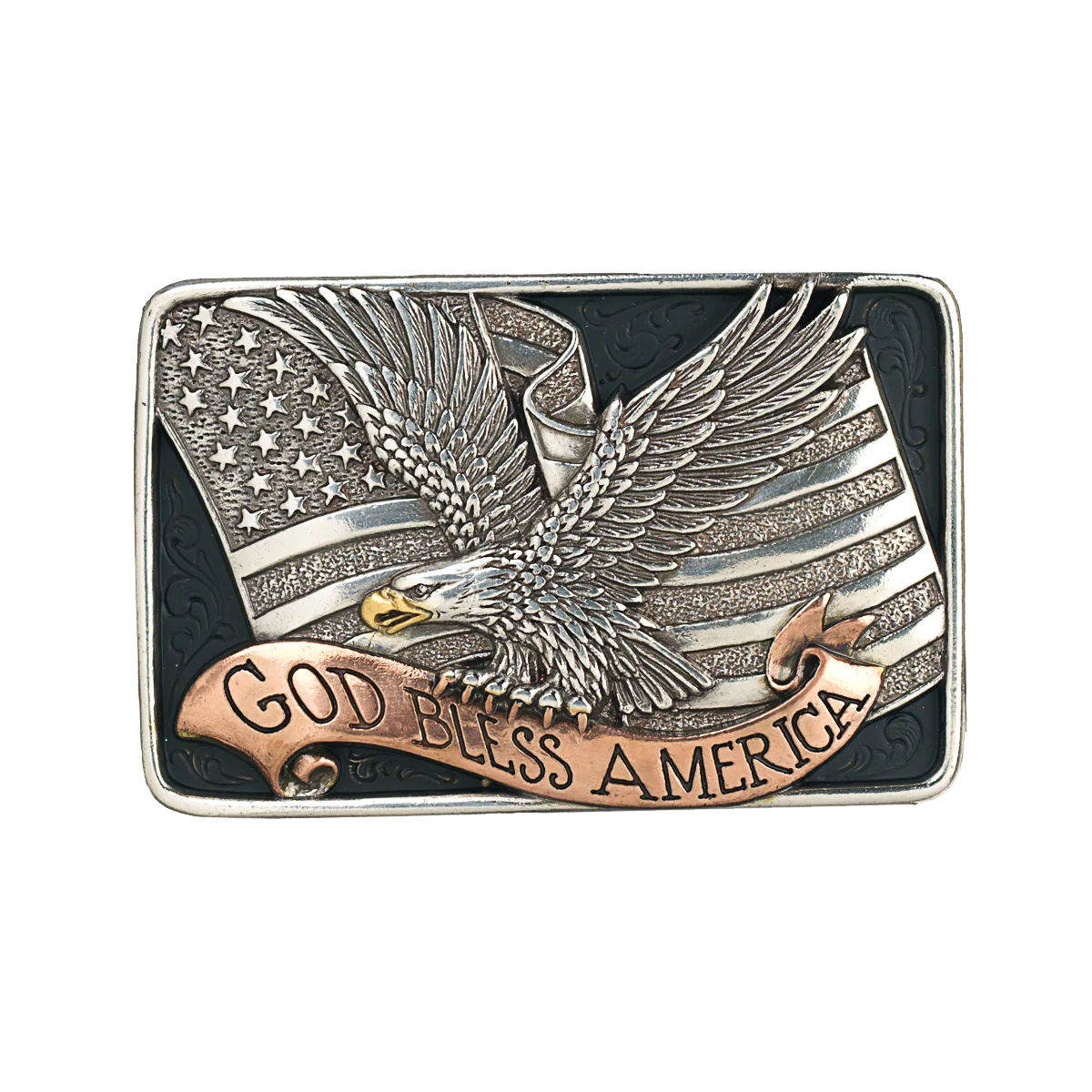 Nocona Men's Rectangle God Bless America Belt Buckle 37913
