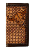 3D Western Wallet Mens Rodeo Cow Skull Stained Edge Brown D250015302