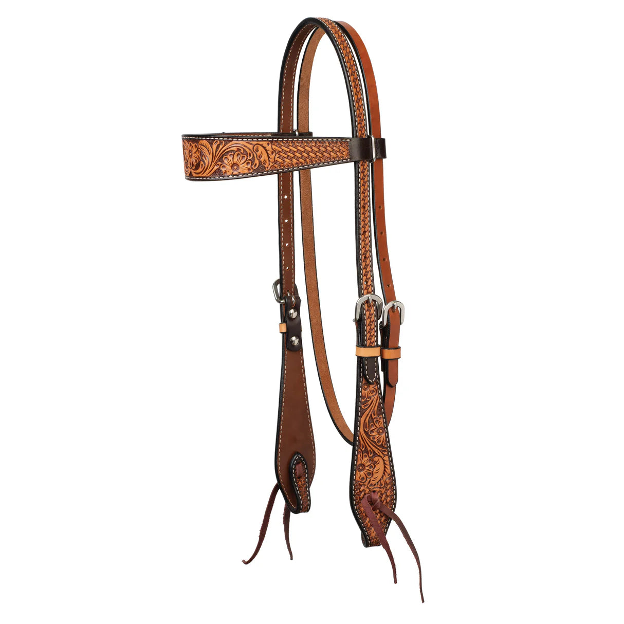 Turquoise Cross Tooled Floral Basketweave Headstall  45009-01-00