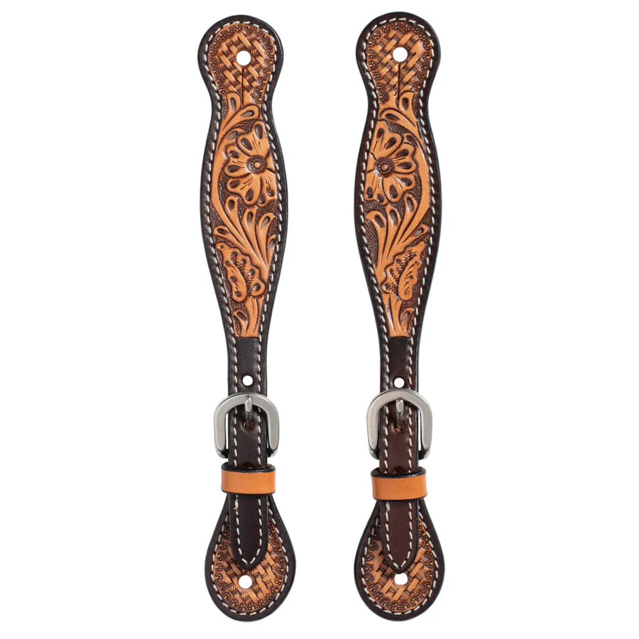 Turquoise Cross Tooled Floral Basketweave Ladies' Spur Strap 45509-53
