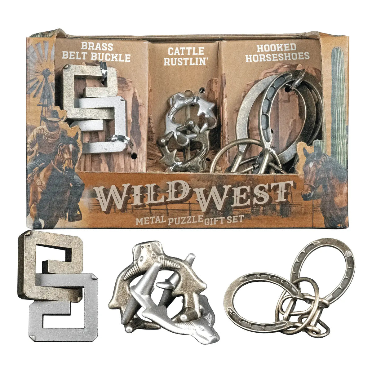 GS049 Wild West 3-Piece Metal Brain Teaser Gift Set