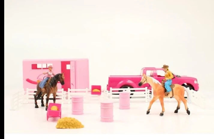 M&F Children's Rodeo Pink Truck Trailer and Horse Toy Set 50644