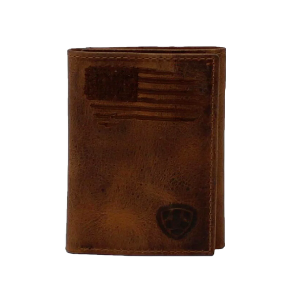 Ariat® Men's Brown Distressed USA Flag Tri-Fold Wallet A3545402
