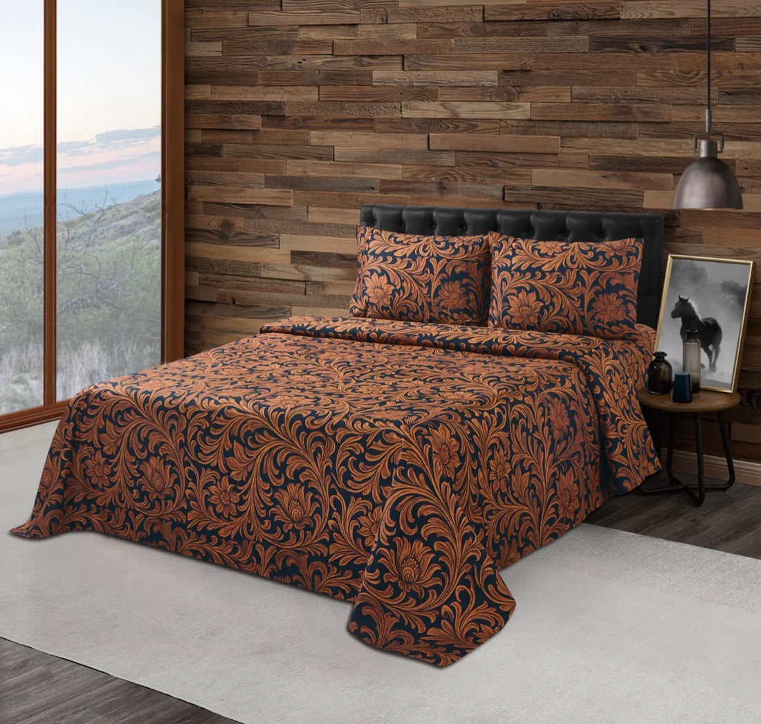 TOOLED LEATHER PRINT WESTERN SHEETS TLDLTHR