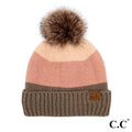 C.C HAT-4001 Lined Multi Color Block Stripes Pom Beanie
