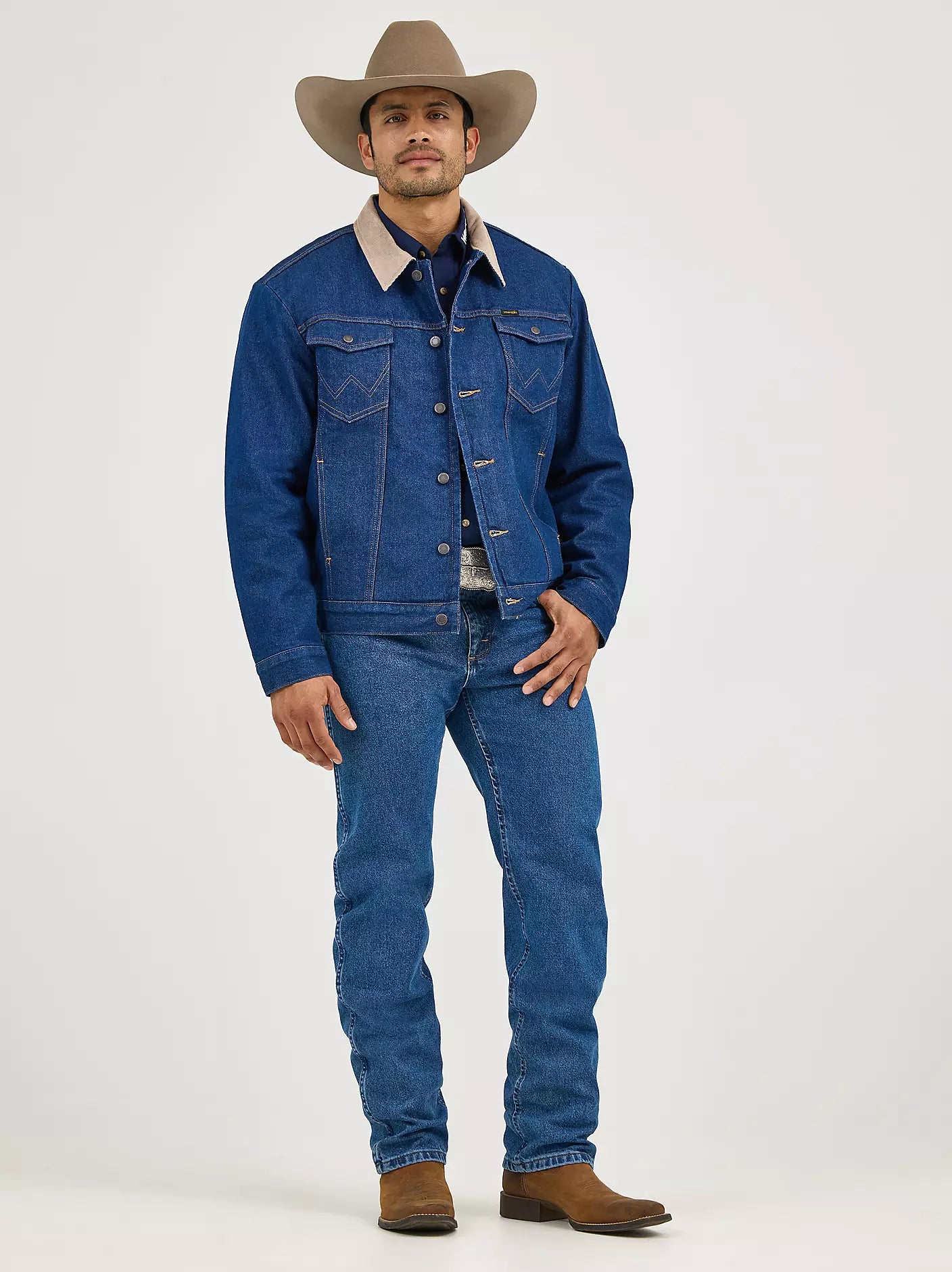 MEN'S WRANGLER® BLANKET LINED CORDUROY COLLAR DENIM JACKET 74260PW
