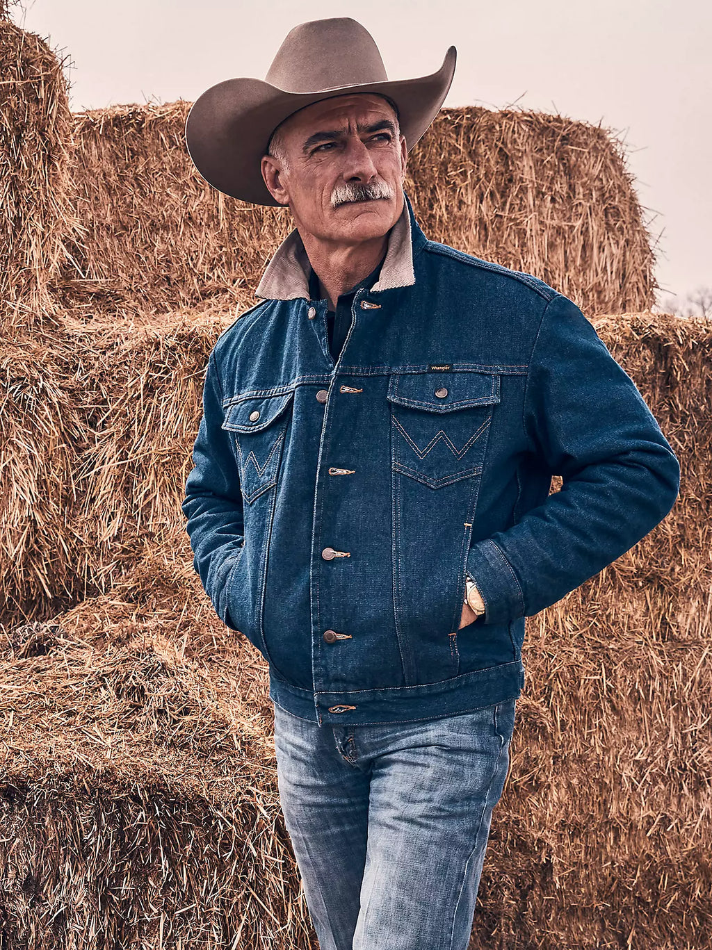 MEN'S WRANGLER® BLANKET LINED CORDUROY COLLAR DENIM JACKET 74260PW