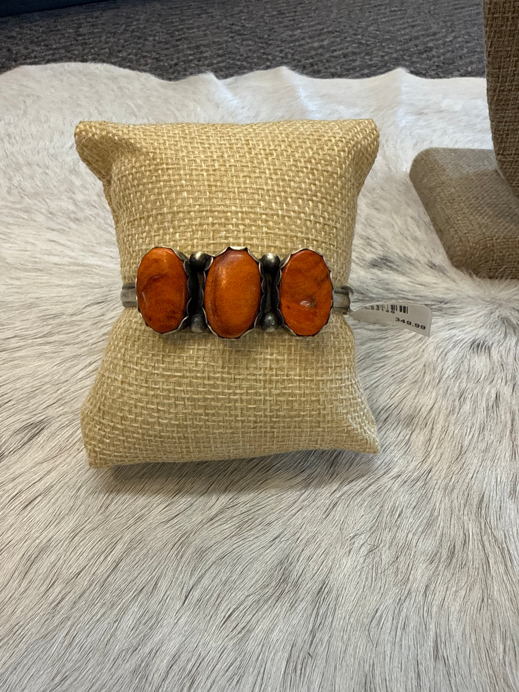 Orange Spiny 3 Stone Cuff 093128