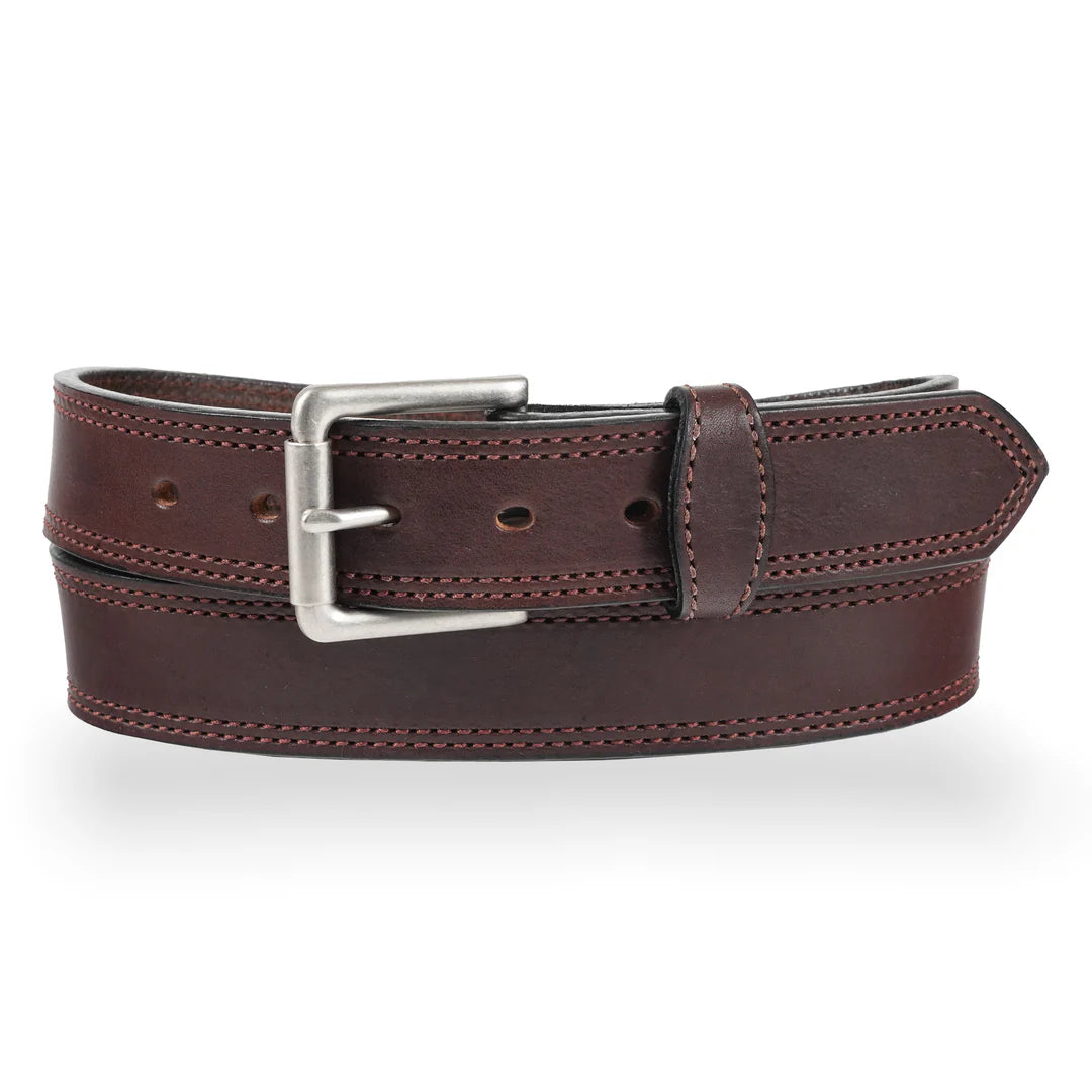 GINGERICH BELTS MEN'S CHOCOLATE BROWN DOUBLE STITCHED LEATHER BELT STYLE 8018-36